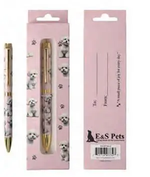E&S Pets Refillable Ball Point Pen in Gift Box, Bichon Frise Dog E&S Pets Refillable Ball Point Pen in Gift Box, Bichon Frise Dog