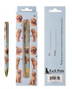 E&S Pets Refillable Ball Point Pen in Gift Box, Goldendoodle Dog E&S Pets Refillable Ball Point Pen in Gift Box, Goldendoodle Dog