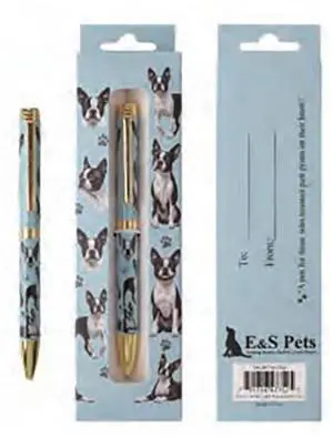 E&S Pets Refillable Ball Point Pen in Gift Box, Boston Terrier Light Blue Pen E&S Pets Refillable Ball Point Pen in Gift Box, Boston Terrier Light Blue Pen
