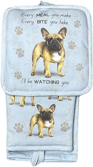 E&S Pets French Bulldog 3 Piece Kitchen Set - Oven Mitt, Towel, Pot Holder E&S Pets French Bulldog 3 Piece Kitchen Set - Oven Mitt, Towel, Pot Holder