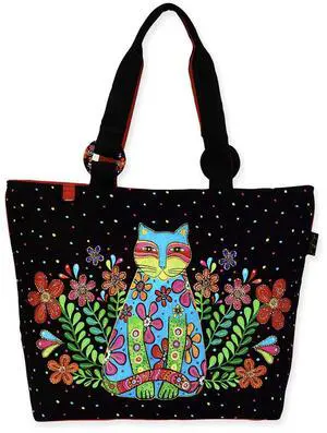 Sun'N'Sand Laurel Burch Kaleidoscope Kat Cat Black Tote Bag, 21" x 6.5" x 15" Sun'N'Sand Laurel Burch Kaleidoscope Kat Cat Black Tote Bag, 21" x 6.5" x 15"