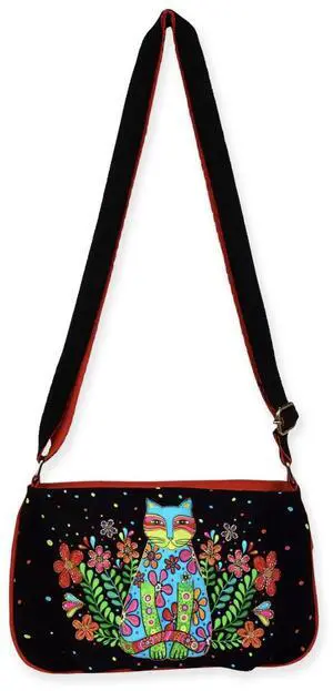Laurel Burch Kaleidoscope Kat Cat Small Black Crossbody Bag, 9.5 x 7 inches Laurel Burch Kaleidoscope Kat Cat Small Black Crossbody Bag, 9.5 x 7 inches