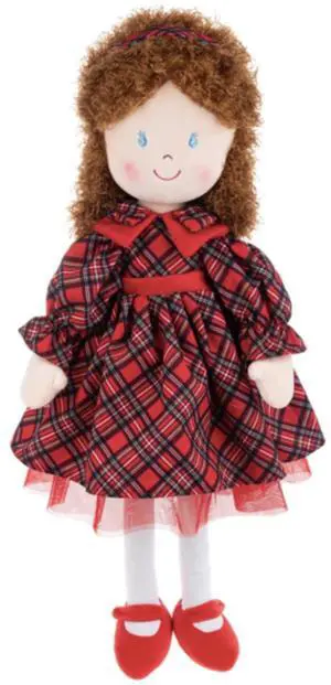 Ganz Faith Rag Doll with Brown Hair with a Red Holiday Tartan Dress , 20" H Ganz Faith Rag Doll with Brown Hair with a Red Holiday Tartan Dress , 20" H