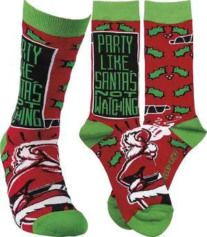 Primitives by Kathy Unisex Socks - Party Like Santa's Not Watching Primitives by Kathy Unisex Socks - Party Like Santa's Not Watching