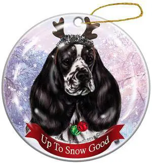 Holiday Pet Gifts Black/White Parti Cocker Spaniel Dog Porcelain Christmas Ornament Holiday Pet Gifts Black/White Parti Cocker Spaniel Dog Porcelain Christmas Ornament