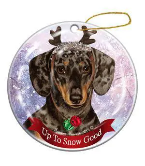 Holiday Pet Gifts Dachsund SH Dapple Chocolate Dog Porcelain Christmas Ornament Holiday Pet Gifts Dachsund SH Dapple Chocolate Dog Porcelain Christmas Ornament