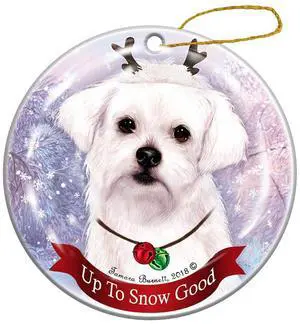 Holiday Pet Gifts Maltese Dog Porcelain Reindeer Christmas Ornament Holiday Pet Gifts Maltese Dog Porcelain Reindeer Christmas Ornament