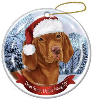 Holiday Pet Gifts Vizsla Santa Hat Dog Porcelain Christmas Tree Ornament Holiday Pet Gifts Vizsla Santa Hat Dog Porcelain Christmas Tree Ornament