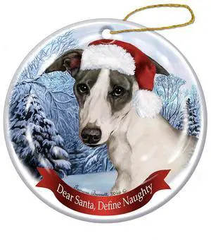 Holiday Pet Gifts Blue Whippet Santa Hat Dog Porcelain Christmas Tree Ornament Holiday Pet Gifts Blue Whippet Santa Hat Dog Porcelain Christmas Tree Ornament