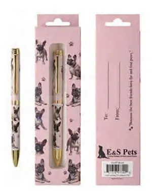 E&S Pets Refillable Ball Point Pen in Gift Box, French Bulldog Pink Pen E&S Pets Refillable Ball Point Pen in Gift Box, French Bulldog Pink Pen