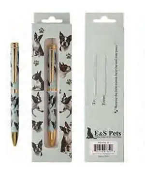 E&S Pets Refillable Ball Point Pen in Gift Box, Boston Terrier Dog Teal Pen E&S Pets Refillable Ball Point Pen in Gift Box, Boston Terrier Dog Teal Pen