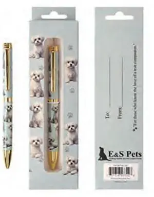 E&S Pets Refillable Ball Point Pen in Gift Box, Maltese Dog E&S Pets Refillable Ball Point Pen in Gift Box, Maltese Dog