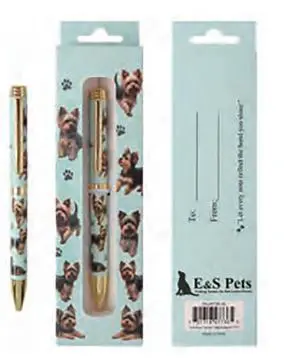E&S Pets Refillable Ball Point Pen in Gift Box, Yorkshire Terrier Dog Teal Pen E&S Pets Refillable Ball Point Pen in Gift Box, Yorkshire Terrier Dog Teal Pen