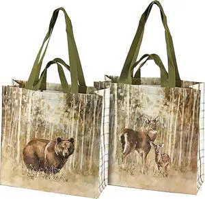 Primitives By Kathy Market Tote - Bear and Deer in Woods and Trees, 15 inches Primitives By Kathy Market Tote - Bear and Deer in Woods and Trees, 15 inches