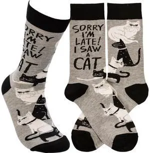 Primitives by Kathy 113093 Sorry I'm Late I Saw a Cat Socks Primitives by Kathy 113093 Sorry I'm Late I Saw a Cat Socks