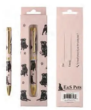 E&S Pets Refillable Ball Point Pen in Gift Box, Black Pug Dog E&S Pets Refillable Ball Point Pen in Gift Box, Black Pug Dog