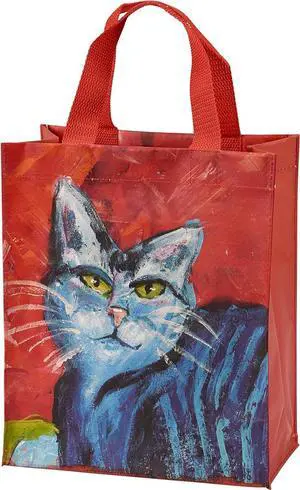 Primitives by Kathy Daily Tote - Colorful Blue Cats, 8.75" x 10.25" x 4.75" Primitives by Kathy Daily Tote - Colorful Blue Cats, 8.75" x 10.25" x 4.75"
