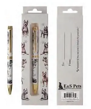 E&S Pets Refillable Ball Point Pen in Gift Box, Brindle & White Pit Bull Dog E&S Pets Refillable Ball Point Pen in Gift Box, Brindle & White Pit Bull Dog
