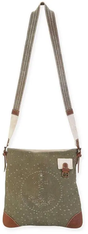 Uchi Ava Perforated Anchor Khaki Upcycled Tent Crossbody Bag Uchi Ava Perforated Anchor Khaki Upcycled Tent Crossbody Bag