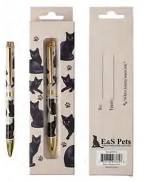 E&S Pets Refillable Ball Point Pen in Gift Box, Black Cat E&S Pets Refillable Ball Point Pen in Gift Box, Black Cat