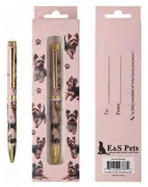 E&S Pets Refillable Ball Point Pen in Gift Box, Yorkshire Terrier Pink Pen E&S Pets Refillable Ball Point Pen in Gift Box, Yorkshire Terrier Pink Pen