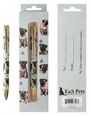 E&S Pets Refillable Ball Point Pen in Gift Box, Tan Pug E&S Pets Refillable Ball Point Pen in Gift Box, Tan Pug