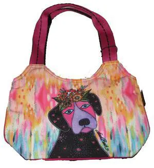 Laurel Burch Violet Puppy Dog with Flowers Small Scoop Tote Bag, 12.5x 9.5 Laurel Burch Violet Puppy Dog with Flowers Small Scoop Tote Bag, 12.5x 9.5