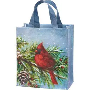 Primitives by Kathy Daily Tote - Winter Christmas Cardinal on Pine Branch Primitives by Kathy Daily Tote - Winter Christmas Cardinal on Pine Branch
