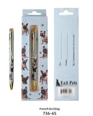 E&S Pets Refillable Ball Point Pen in Gift Box, French Bulldog Teal Pen E&S Pets Refillable Ball Point Pen in Gift Box, French Bulldog Teal Pen