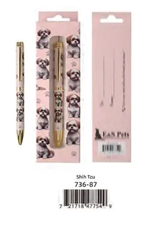E&S Pets Refillable Ball Point Pen in Gift Box, Tan/White Shih Tzu Puppy Cut E&S Pets Refillable Ball Point Pen in Gift Box, Tan/White Shih Tzu Puppy Cut