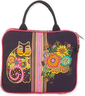 Laurel Burch Blossoming Feline Cat with Flowers and Stripes Cosmetic Travel Tote Laurel Burch Blossoming Feline Cat with Flowers and Stripes Cosmetic Travel Tote
