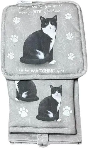 Black & White Cat 3-Piece Kitchen Set-Oven Mitt, Pot Holder & Kitchen Towel Set Black & White Cat 3-Piece Kitchen Set-Oven Mitt, Pot Holder & Kitchen Towel Set