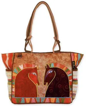 Laurel Burch Rushia & Rusty Horses Medium Tote Bag Handbag, 16" x 6.5" x 10" Laurel Burch Rushia & Rusty Horses Medium Tote Bag Handbag, 16" x 6.5" x 10"