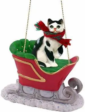 Conversation Concepts Black-White Shorthaired Tabby Cat Sleigh Holiday Ornament Conversation Concepts Black-White Shorthaired Tabby Cat Sleigh Holiday Ornament