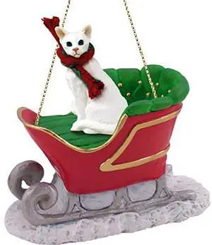 Conversation Concepts White Oriental Shorthaired Cat Sleigh Holiday Ornament Conversation Concepts White Oriental Shorthaired Cat Sleigh Holiday Ornament