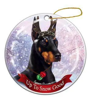 Holiday Pet Gifts Black Doberman Cropped Ears Dog Porcelain Christmas Ornament Holiday Pet Gifts Black Doberman Cropped Ears Dog Porcelain Christmas Ornament