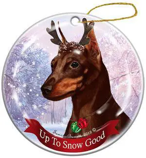 Holiday Pet Gifts Min Pin Chocolate Cropped Dog Porcelain Christmas Ornament Holiday Pet Gifts Min Pin Chocolate Cropped Dog Porcelain Christmas Ornament