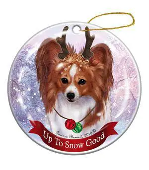 Holiday Pet Gifts Red and White Papillion Dog Porcelain Christmas Ornament Holiday Pet Gifts Red and White Papillion Dog Porcelain Christmas Ornament