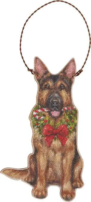 Primitives By Kathy German Shepherd with Candy Cane Wooden Christmas Ornament Primitives By Kathy German Shepherd with Candy Cane Wooden Christmas Ornament
