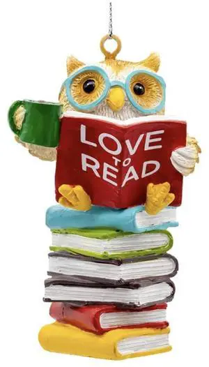 "Love To Read" Hanging Owl with Books Ornament, 3.75" "Love To Read" Hanging Owl with Books Ornament, 3.75"