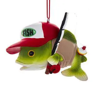 Kurt Adler Fishing Dude Fish with Ball Cap Hanging Ornament, 3.8" Kurt Adler Fishing Dude Fish with Ball Cap Hanging Ornament, 3.8"