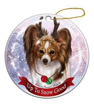 Holiday Pet Gifts Papillon Sable/White Dog Porcelain Christmas Ornament Holiday Pet Gifts Papillon Sable/White Dog Porcelain Christmas Ornament