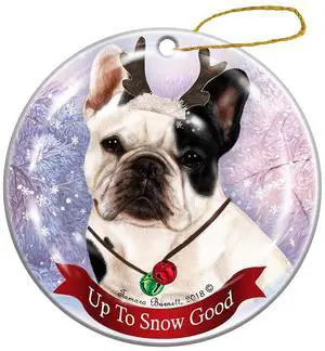 Holiday Pet Gifts French Bulldog White/Black Dog Porcelain Christmas Ornament Holiday Pet Gifts French Bulldog White/Black Dog Porcelain Christmas Ornament
