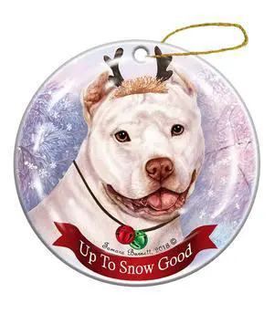 Holiday Pet Gifts White Pit Bull Cropped Dog Porcelain Christmas Ornament Holiday Pet Gifts White Pit Bull Cropped Dog Porcelain Christmas Ornament