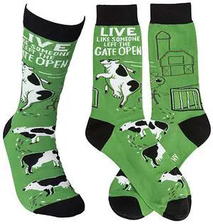 Primitives by Kathy Crew Socks "Live Like Someone Left The Gate Open" Cows Primitives by Kathy Crew Socks "Live Like Someone Left The Gate Open" Cows