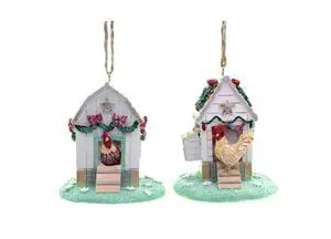 Kurt Adler Chicken Coop Ornaments, Set of 2, 2.6" Kurt Adler Chicken Coop Ornaments, Set of 2, 2.6"