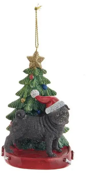Kurt Adler Black Pug With Santa Hat Christmas Tree Ornament, 4.25 " Kurt Adler Black Pug With Santa Hat Christmas Tree Ornament, 4.25 "