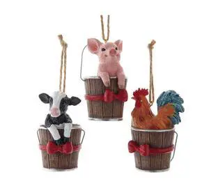 Kurt Adler Farm Animals In Bucket, Cow Pig, Rooster Christmas Tree Ornaments, 3" Kurt Adler Farm Animals In Bucket, Cow Pig, Rooster Christmas Tree Ornaments, 3"