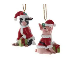 Kurt Adler Christmas Farm Pig & Cow Ornaments, Set of 2, 3" Kurt Adler Christmas Farm Pig & Cow Ornaments, Set of 2, 3"