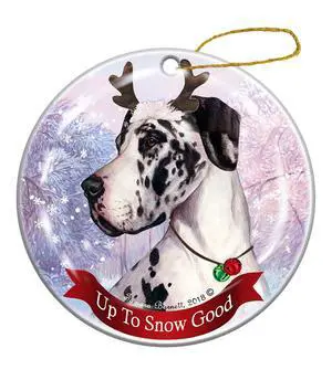 Holiday Pet Gifts Harlequin Dane Uncropped Dog Porcelain Christmas Ornament Holiday Pet Gifts Harlequin Dane Uncropped Dog Porcelain Christmas Ornament